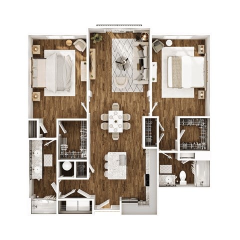 Floor plan for 2 beds, 2 baths, 1328 sqft